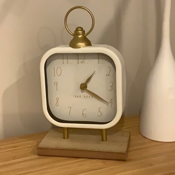 Rae Dunn Desk Clock Gold-Tone Wood Base Battery Operated - Picture 2 of 3